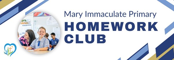 Mary Immaculate Primary School Homework Club banner with students engaged in classroom learning